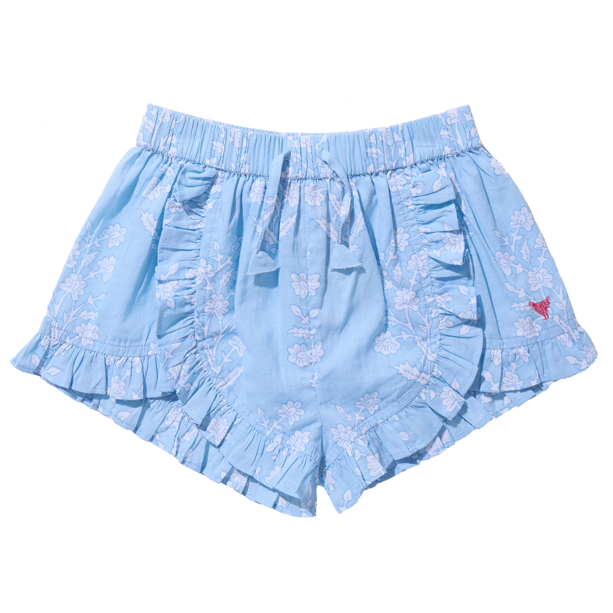 Girls Millie Ruffle Short - Blue Dewdrop Block Print