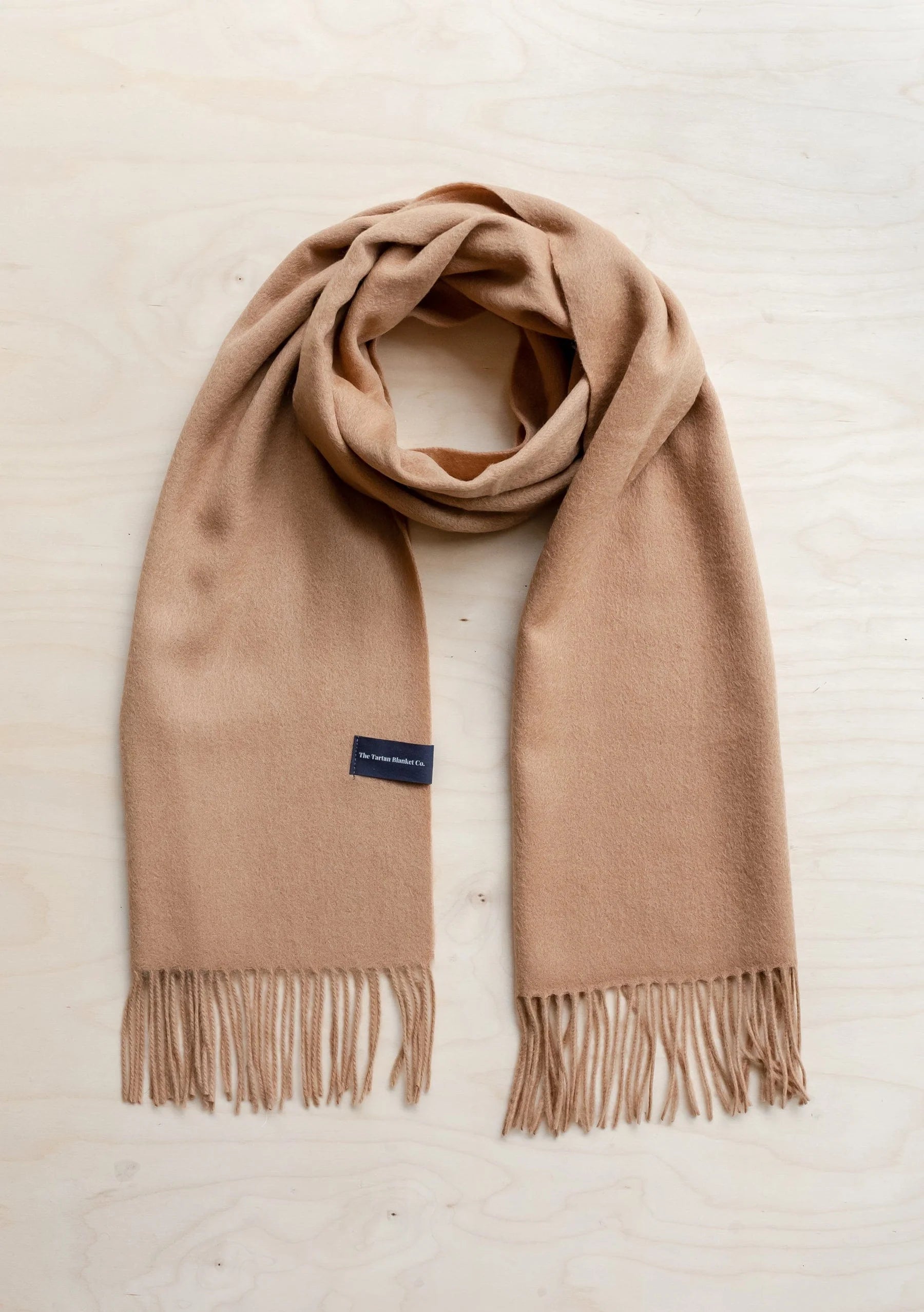 Lambswool Oversized  Scarf Fringed Edge - Camel