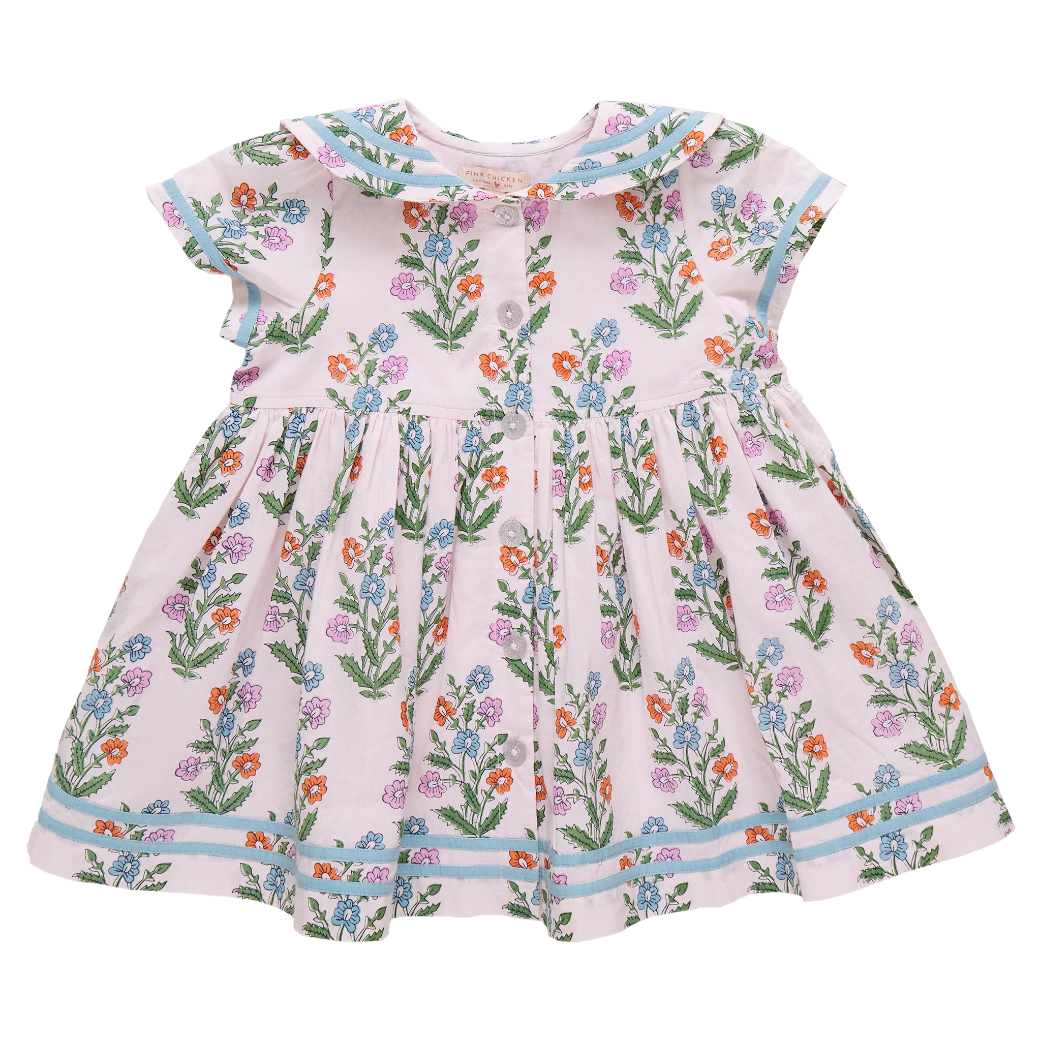 Girls Elowen Dress - Pink Dewdrop Block Print Spring