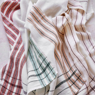 Brogue Stripe Linen Tea Towel Set of 2 - Leaf
