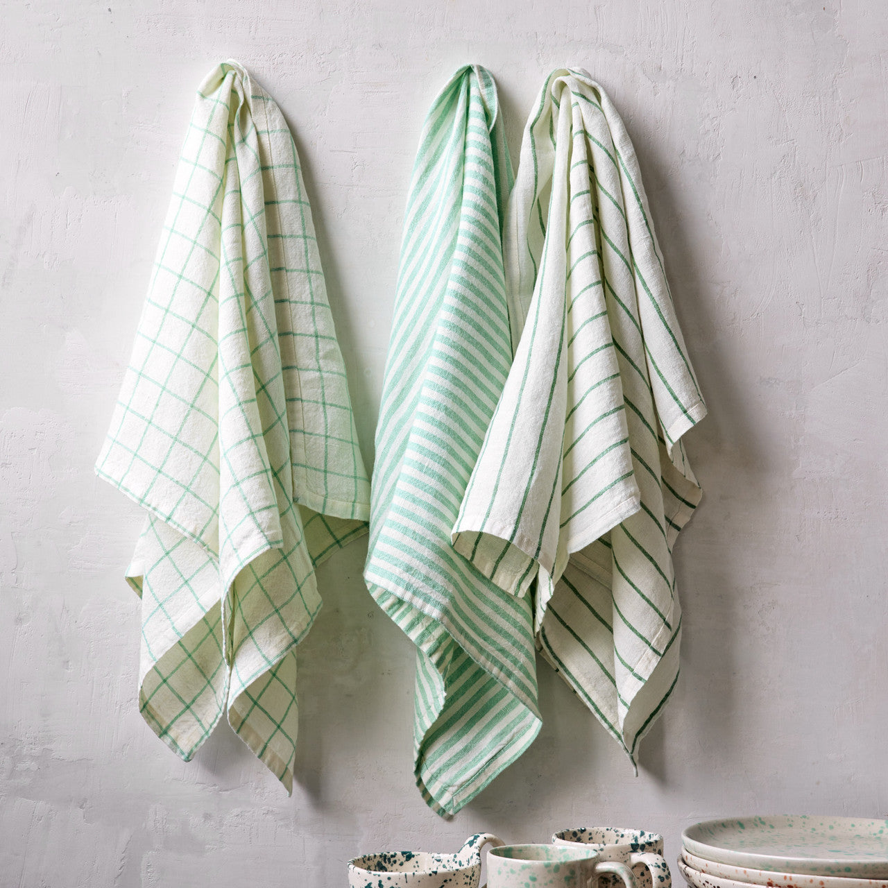 Belmont Striped Linen Tea Towel Set of 2 - Leaf