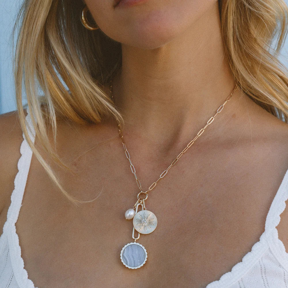 Solario Sundial Mother Of Pearl Necklace