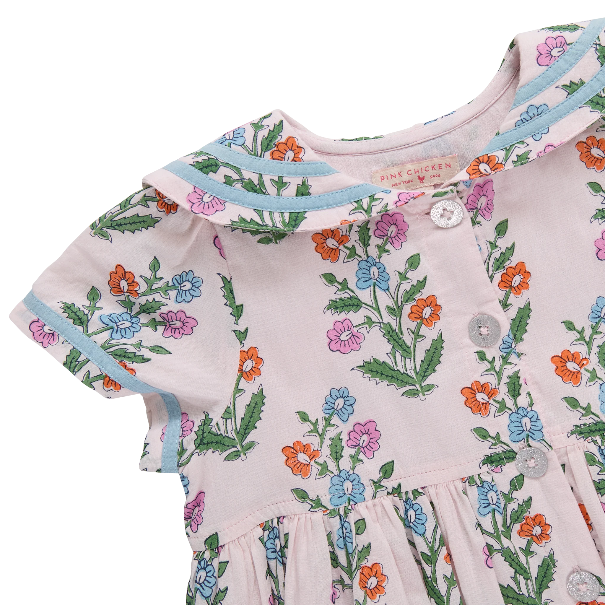 Girls Elowen Dress - Pink Dewdrop Block Print Spring