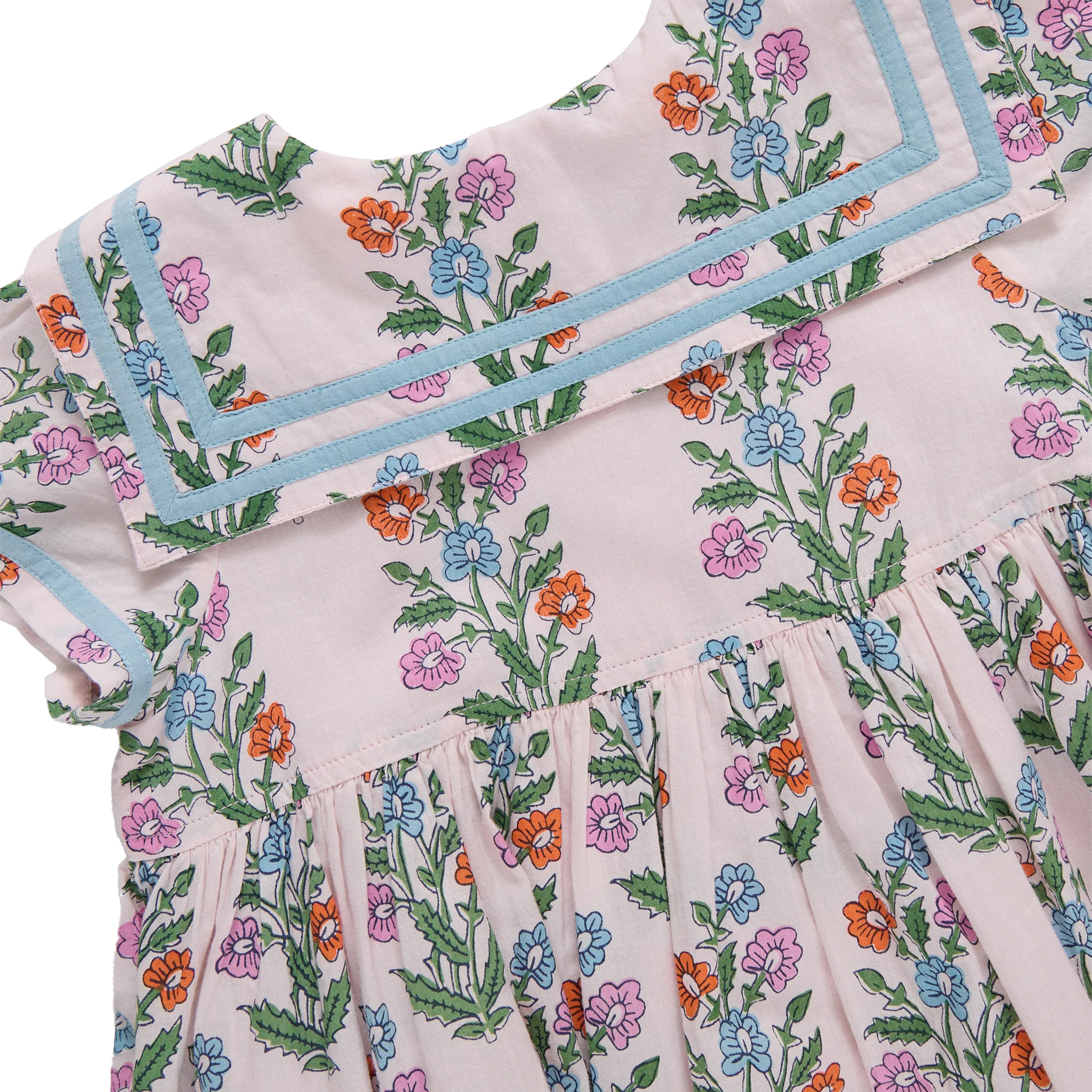 Girls Elowen Dress - Pink Dewdrop Block Print Spring