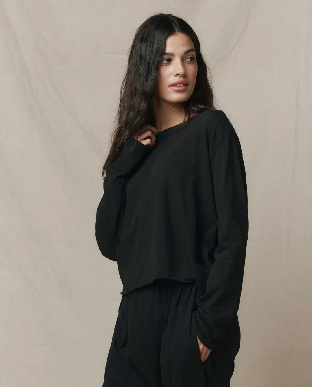 The Long Sleeve Crop Tee - Almost Black