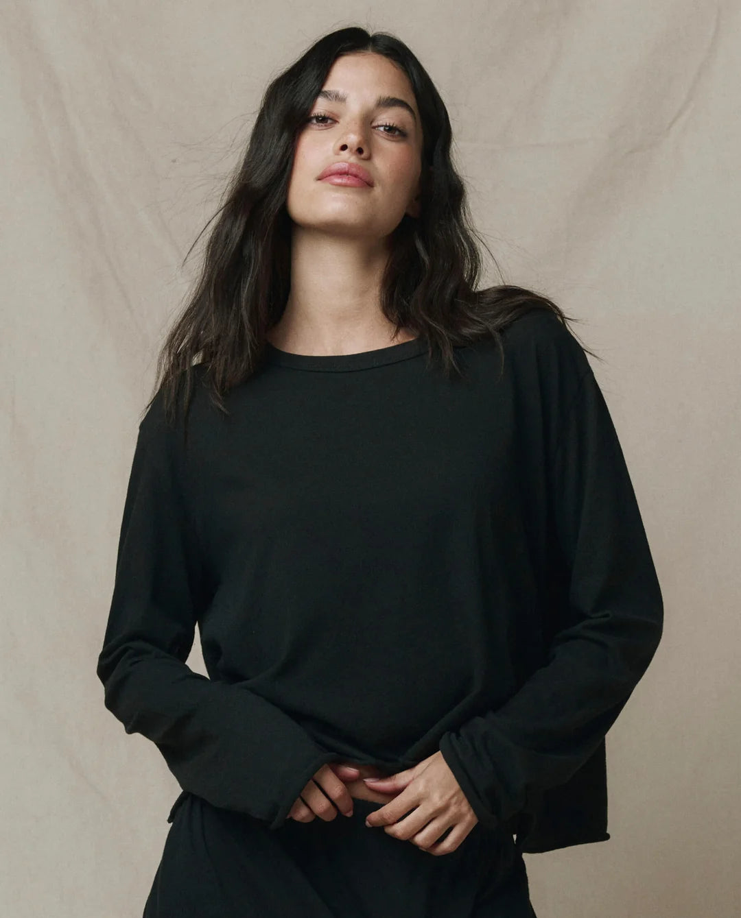 The Long Sleeve Crop Tee - Almost Black