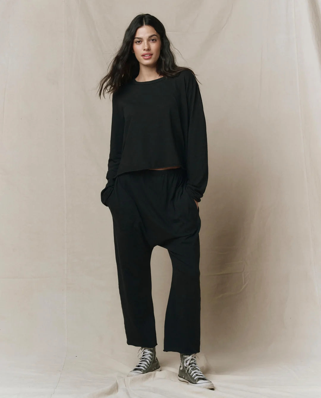 The Long Sleeve Crop Tee - Almost Black