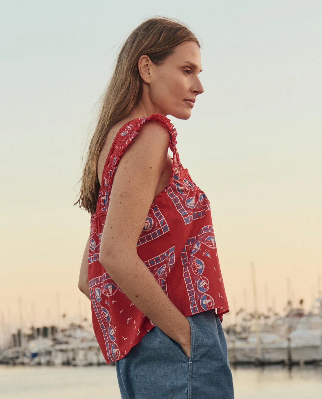 The Victorian Pleat Tank - Red Sailboat Bandana