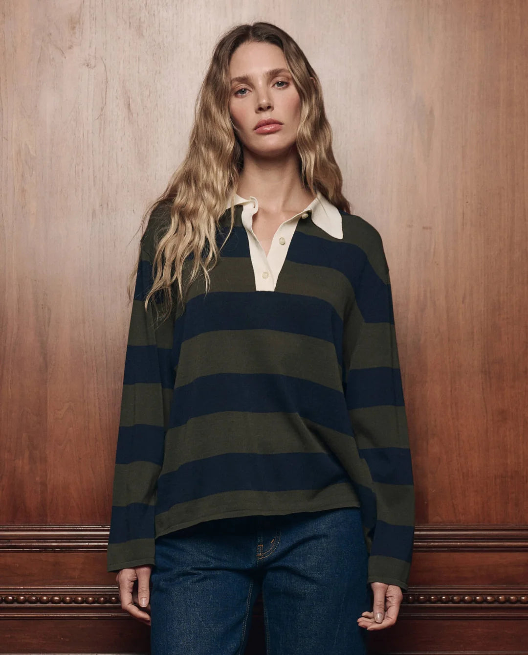 The Academy Polo Sweater - Army League Stripe