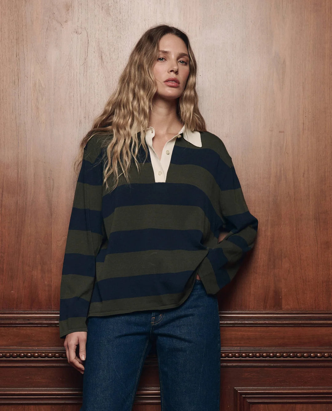 The Academy Polo Sweater - Army League Stripe