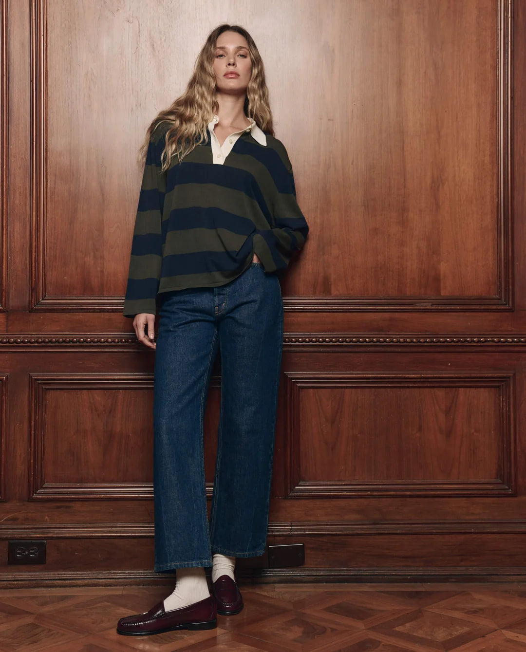 The Academy Polo Sweater - Army League Stripe