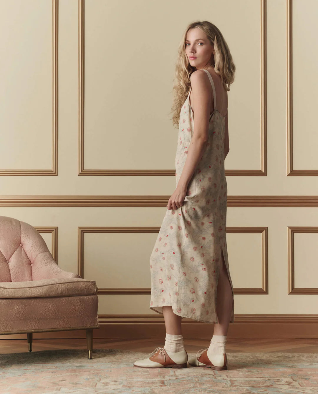 The Sunroom Slip Dress - Champagne Scattered Bloom