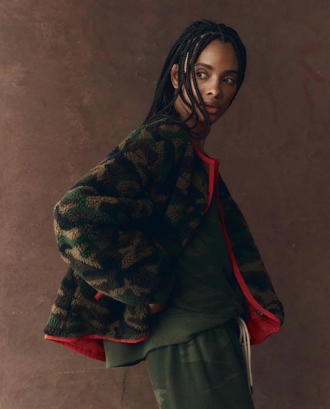 The Reversible Plush Bomber - Camo and Hot Red