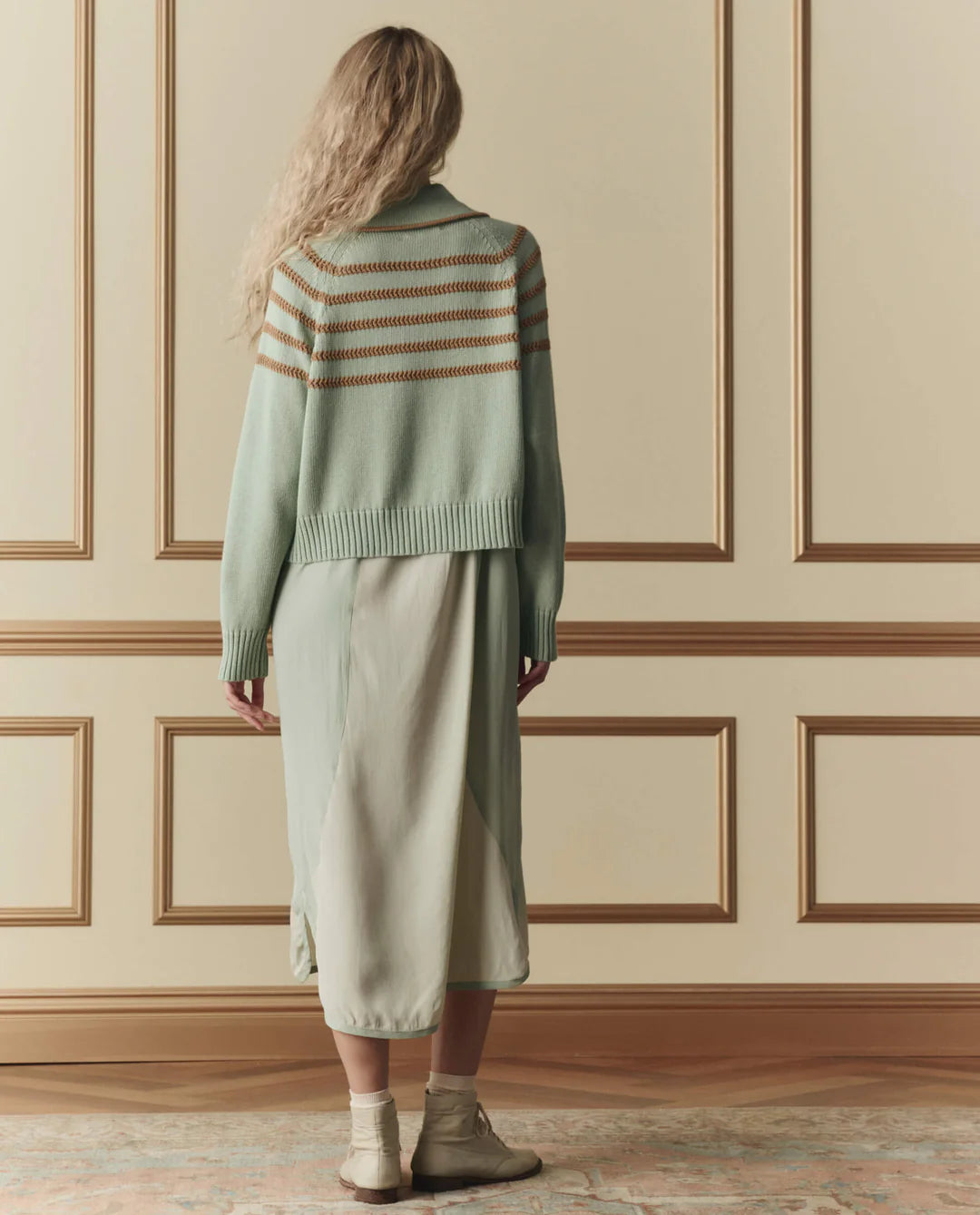 The Scholar Cardigan w/Crochet Stripes - Seafoam