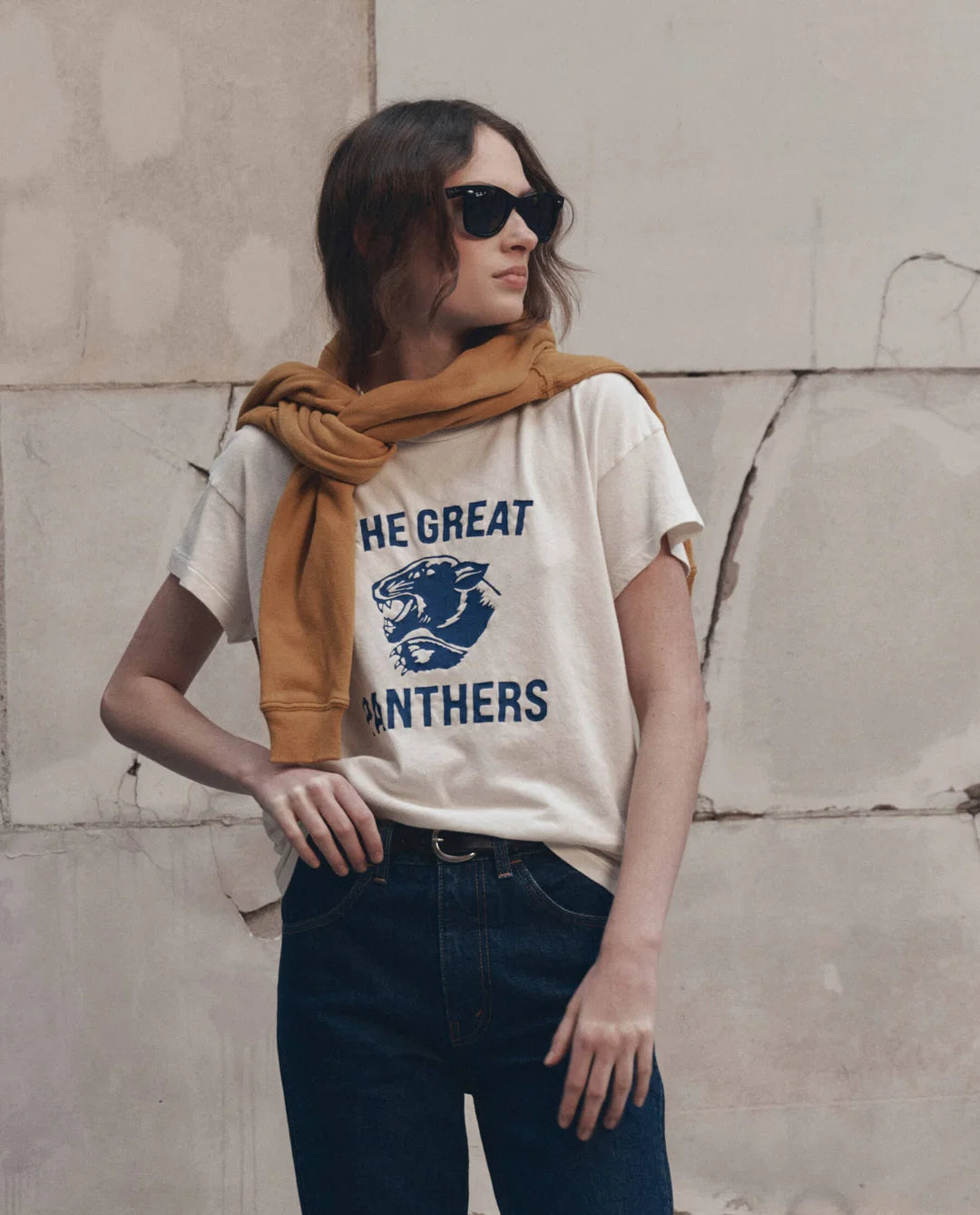 The Boxy Crew With Growling Panther Graphic - Washed White
