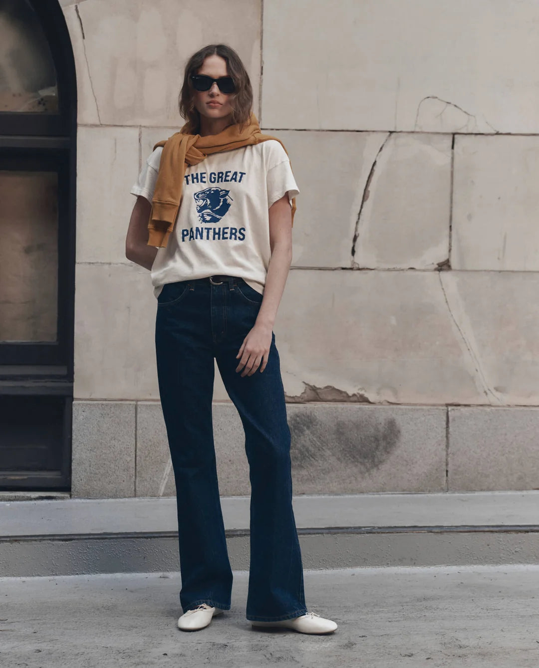 The Boxy Crew With Growling Panther Graphic - Washed White