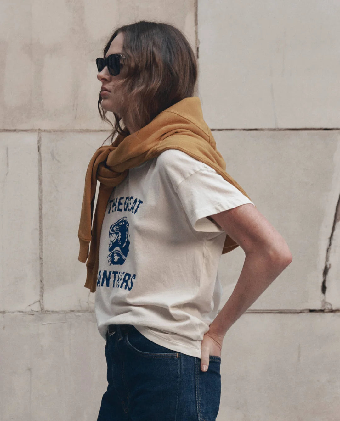 The Boxy Crew With Growling Panther Graphic - Washed White
