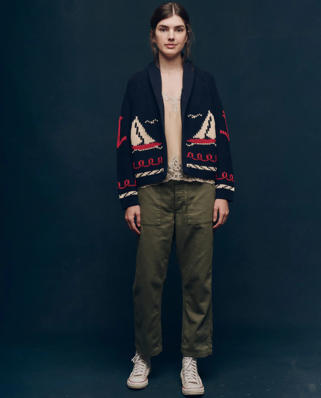 The Sailboat Lodge Cardigan - Dark Navy