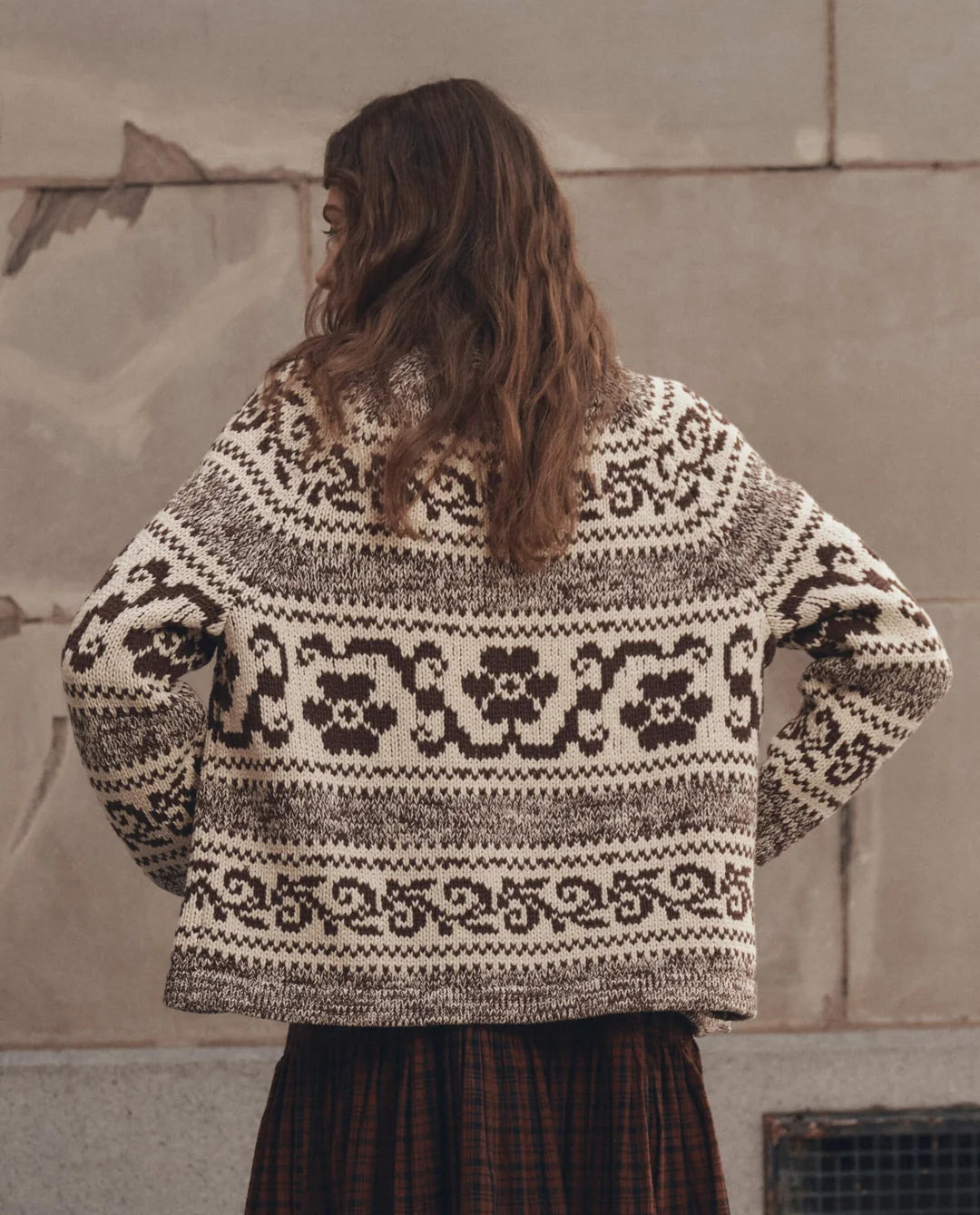 The Nordic Flower Lodge Cardigan - Marled Chestnut
