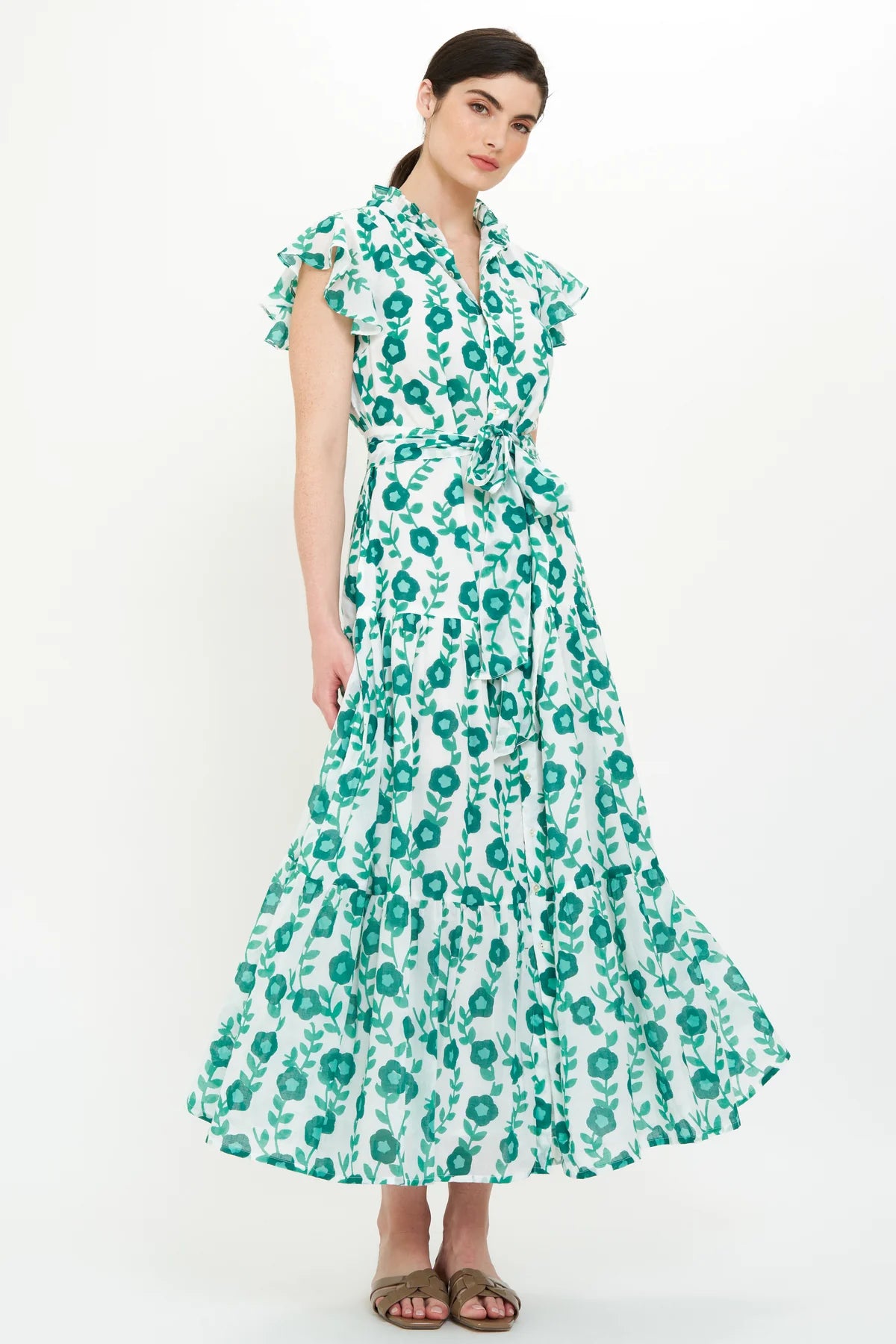 Ruffle Collar Button Maxi - Toscana Green