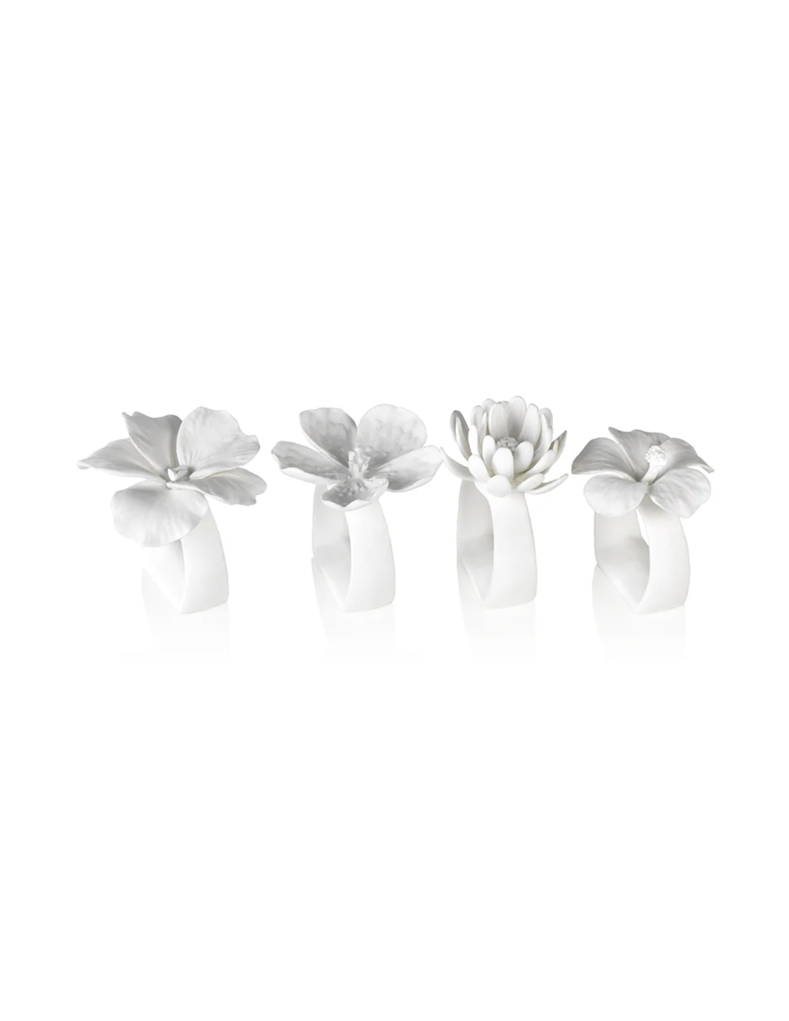 Assorted Bone China Flower Napkin Rings Set of 4