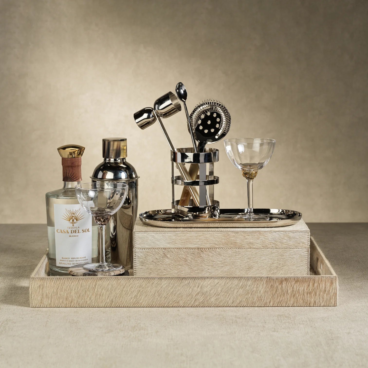 Corviglia Hair On Hide Tan Leather Serving Tray