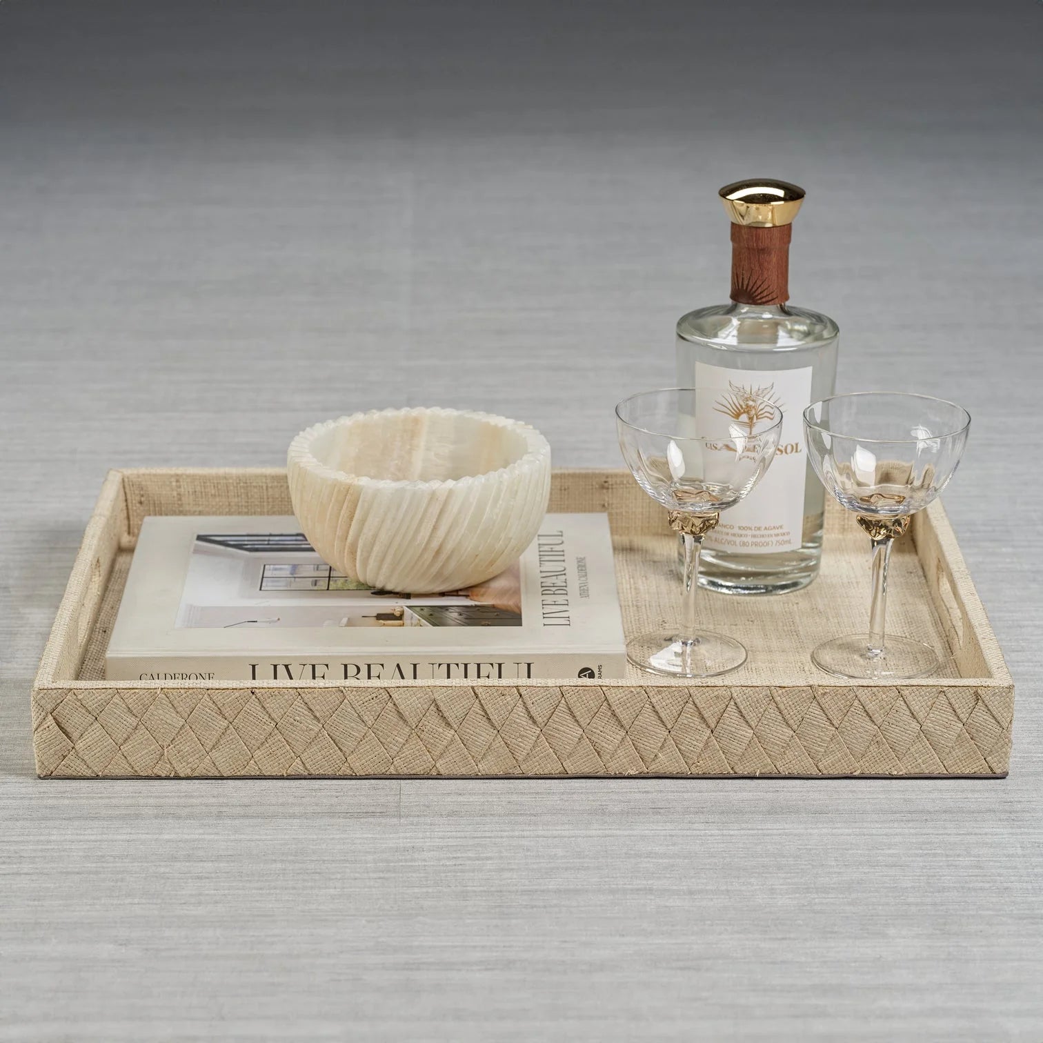 La Bocca Woven Raffia Serving Tray - Small