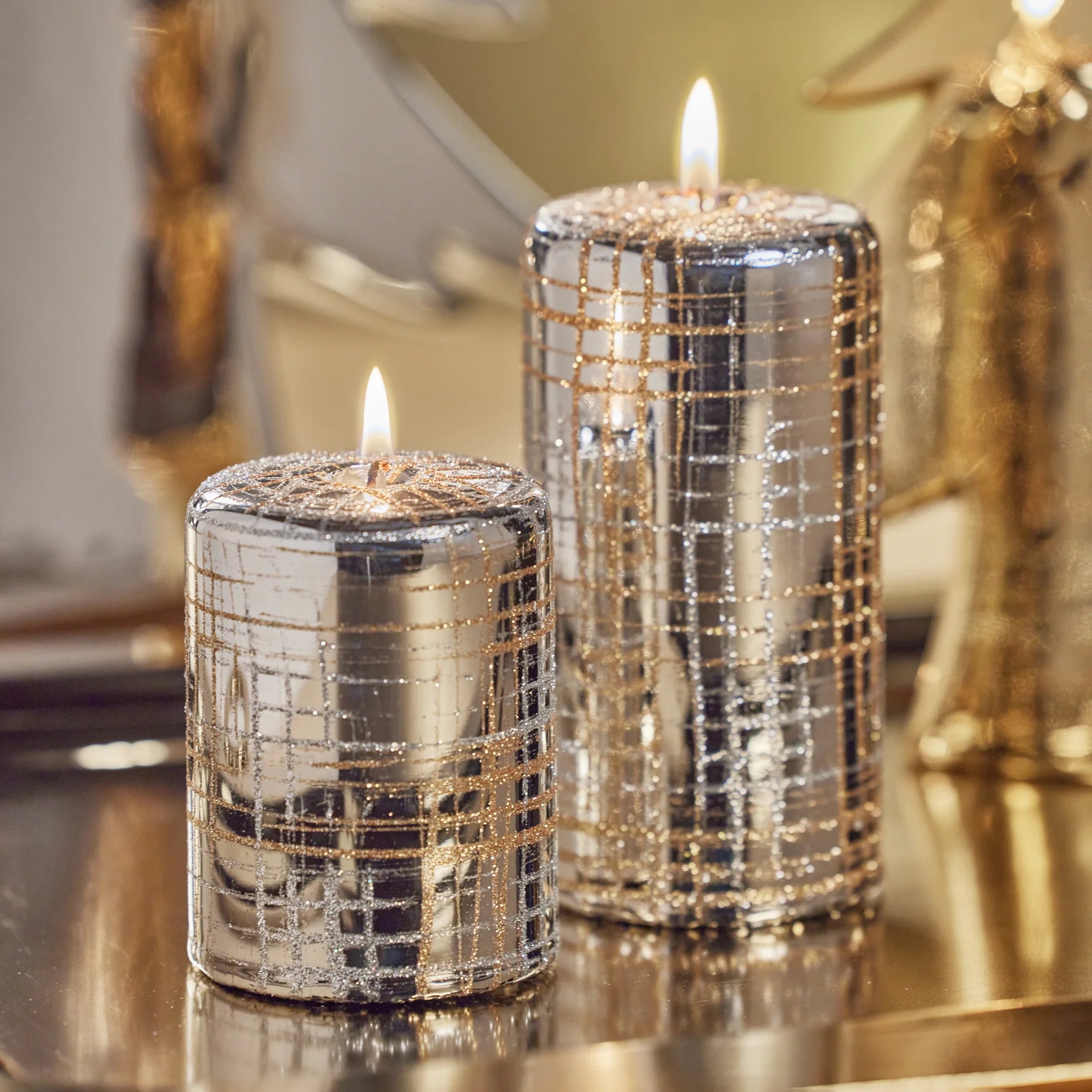 Silver & Gold Metallic Pillar Candle - 2.75"x4"