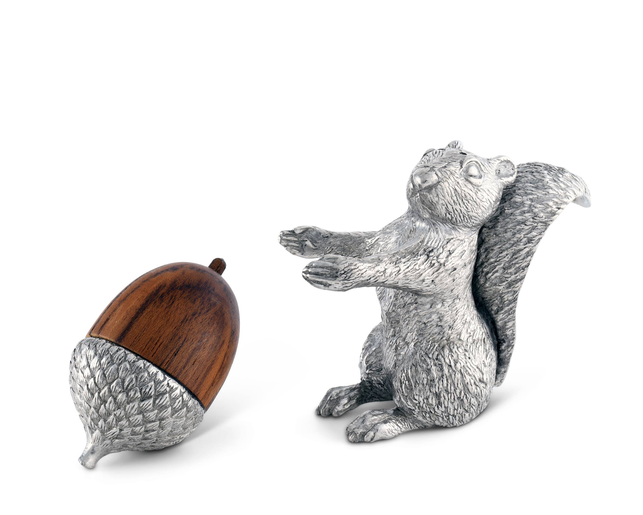 Pewter Salt & Pepper Set - Squirrel with Wood Acorn