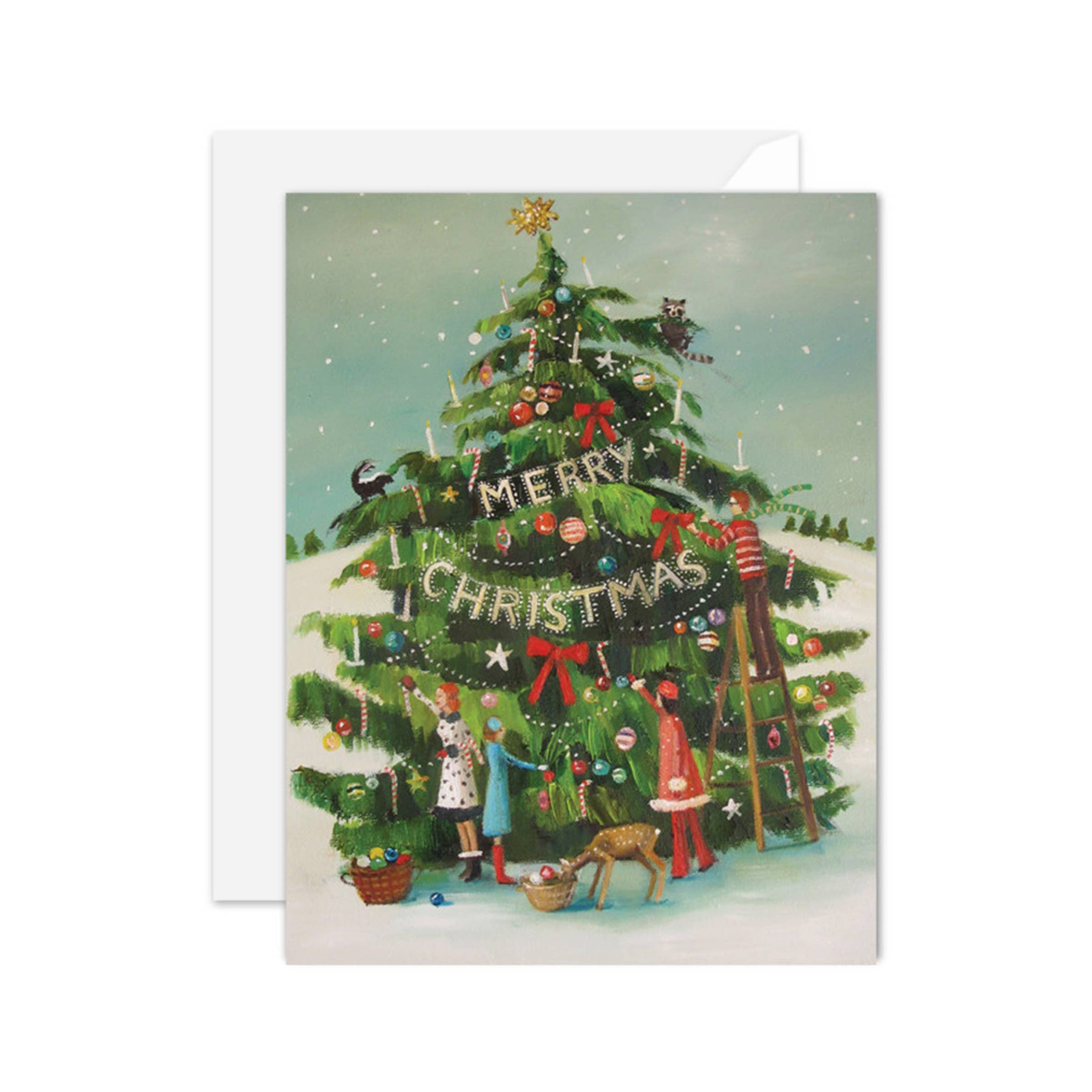JANET HILL STUDIO - The Peppermint Family Trim The Tree. Blank Card