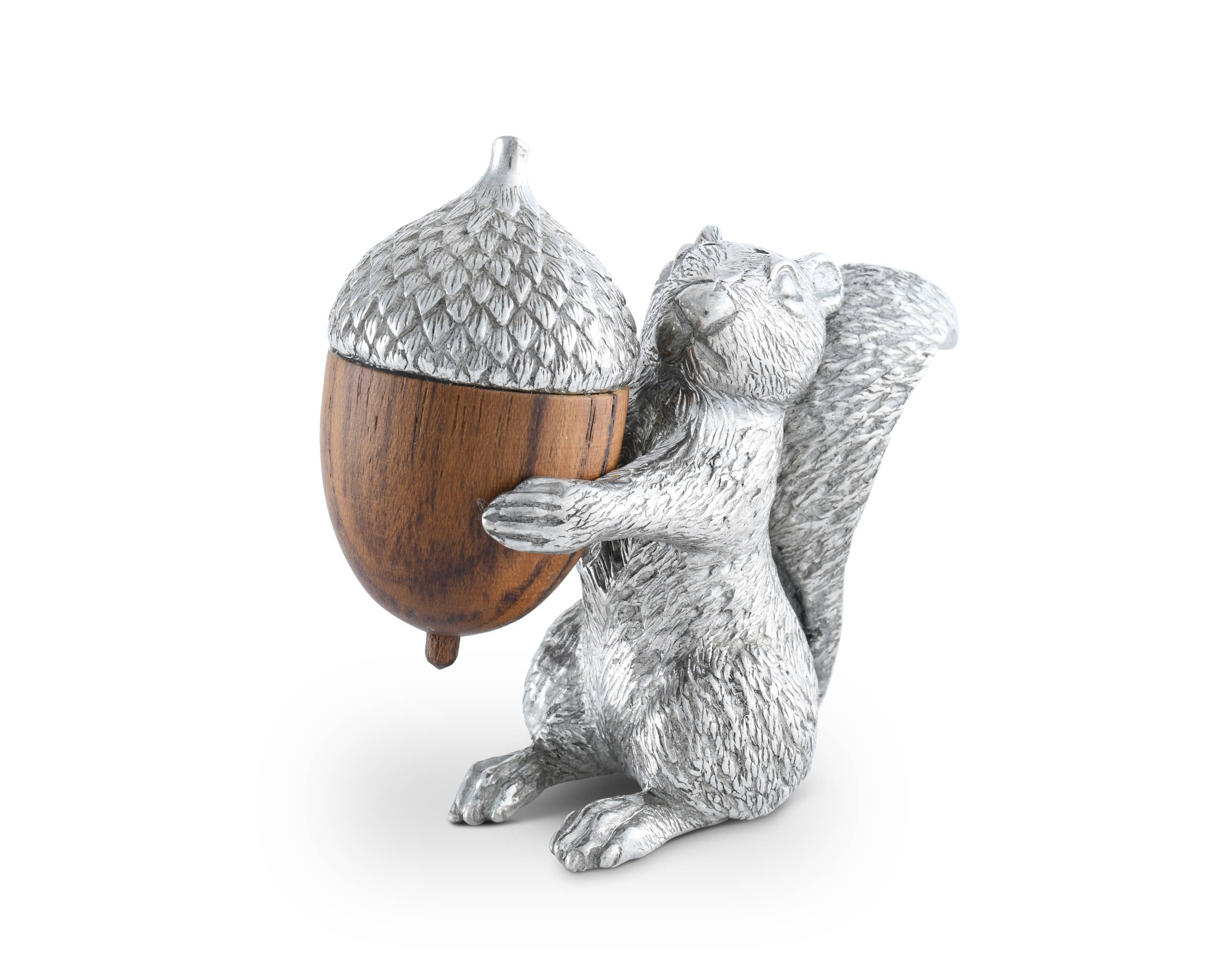 Pewter Salt & Pepper Set - Squirrel with Wood Acorn