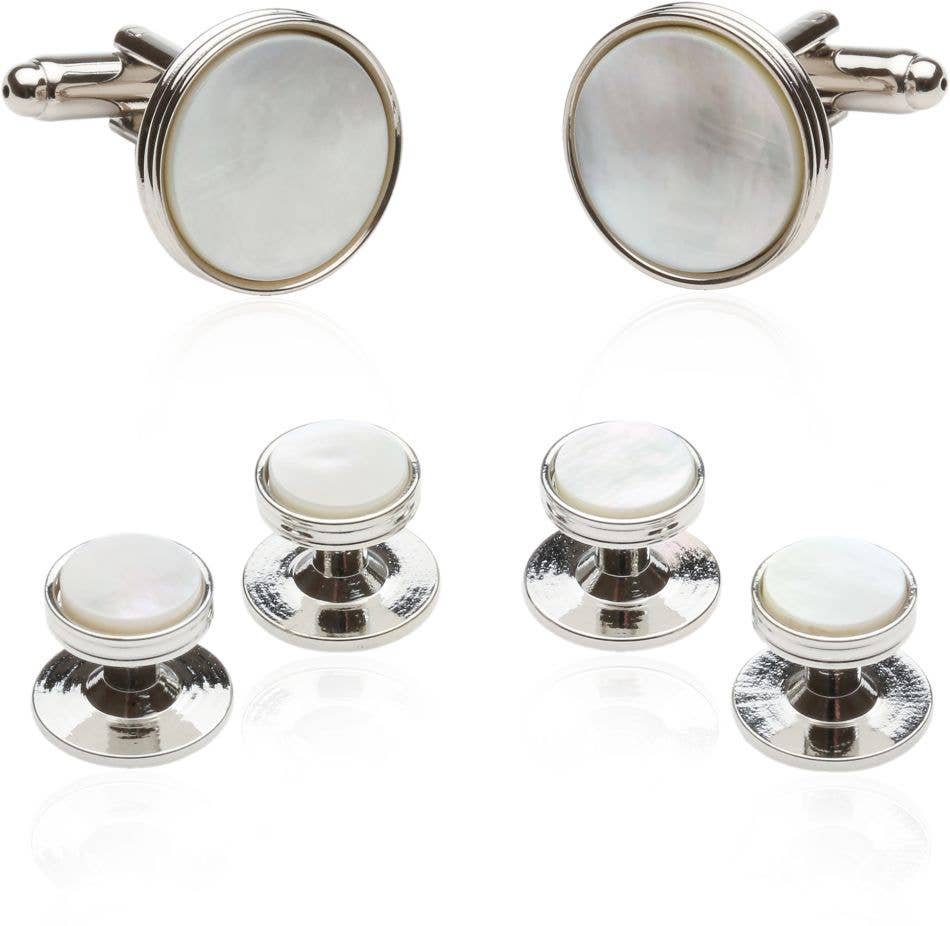 Cuff-Daddy - Classic Tuxedo Cufflinks Studs with Mother of Pearl Silver