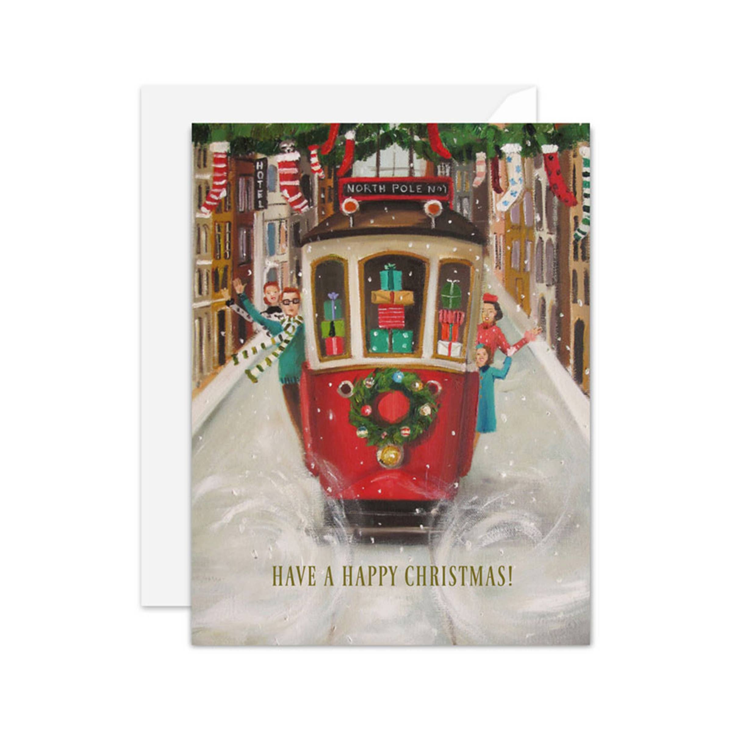 JANET HILL STUDIO - The Peppermint Family Christmas Trolley Card