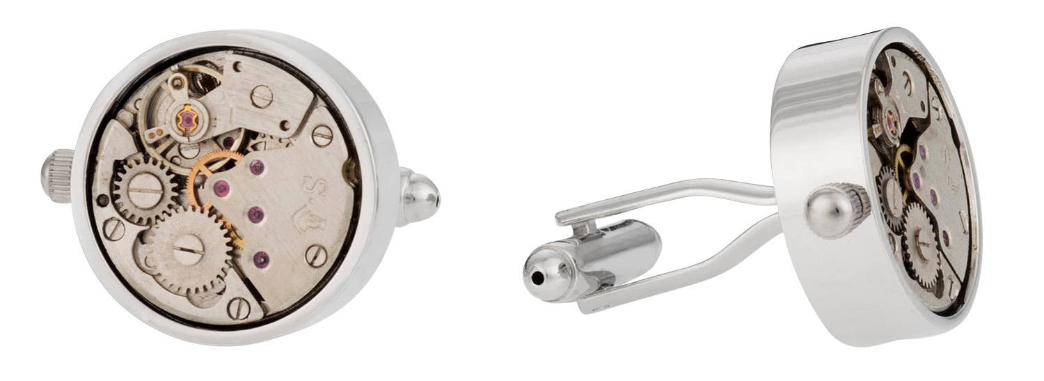 Cuff-Daddy - Working Silver Watch Movement Steampunk Cufflinks