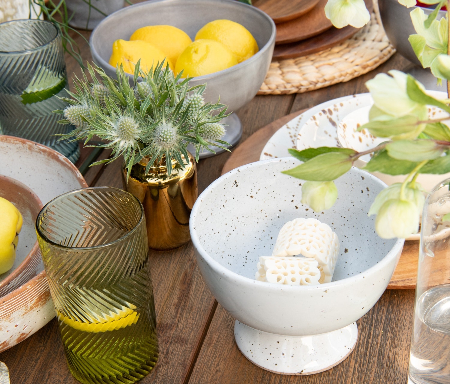 Wilson Footed Serving Bowls - White Salt Glazze