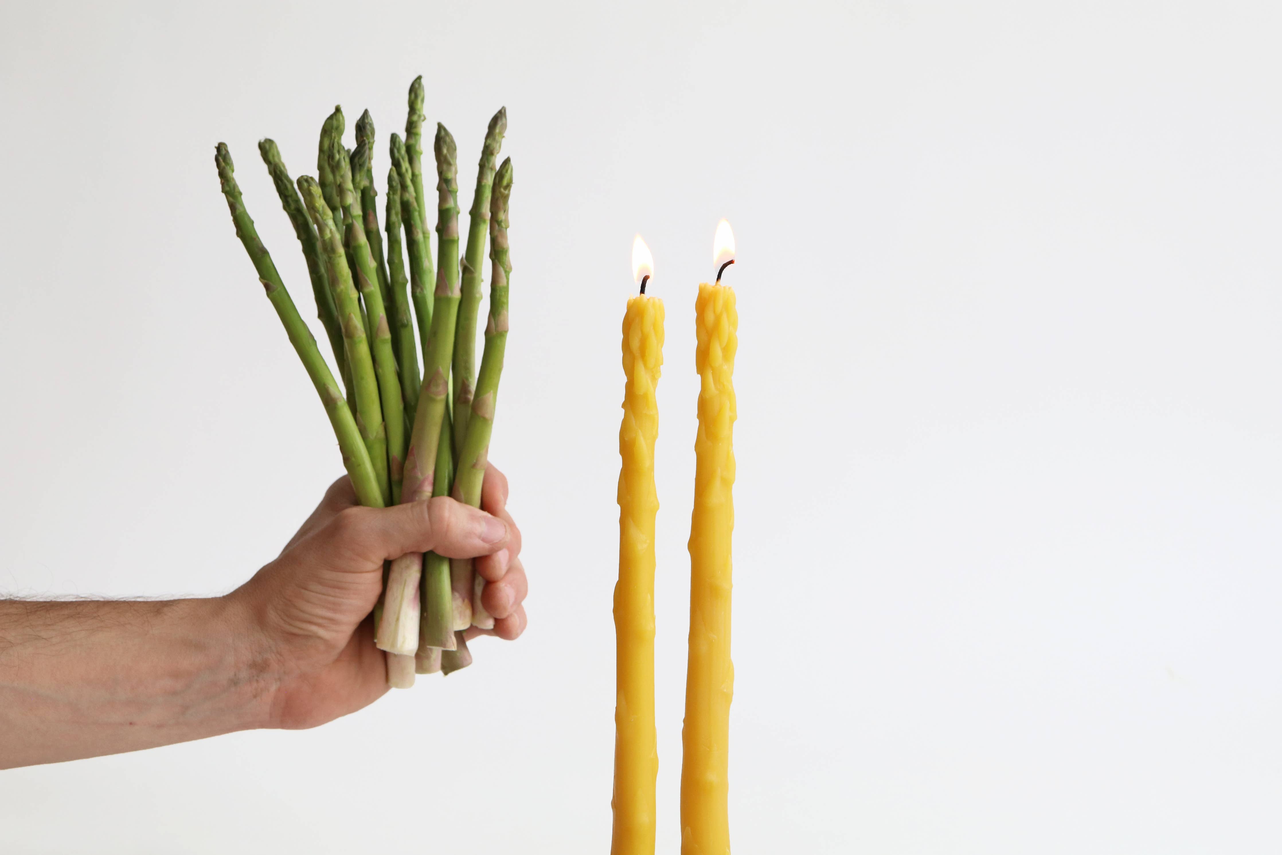 Asparagus Beeswax Taper Candle Pair