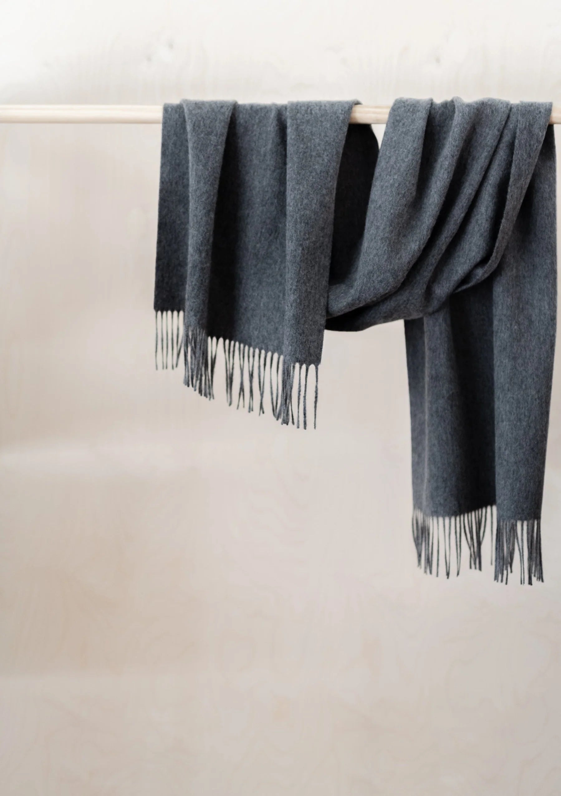 Lambswool Oversized Scarf Fringed Edge - Charcoal Melange
