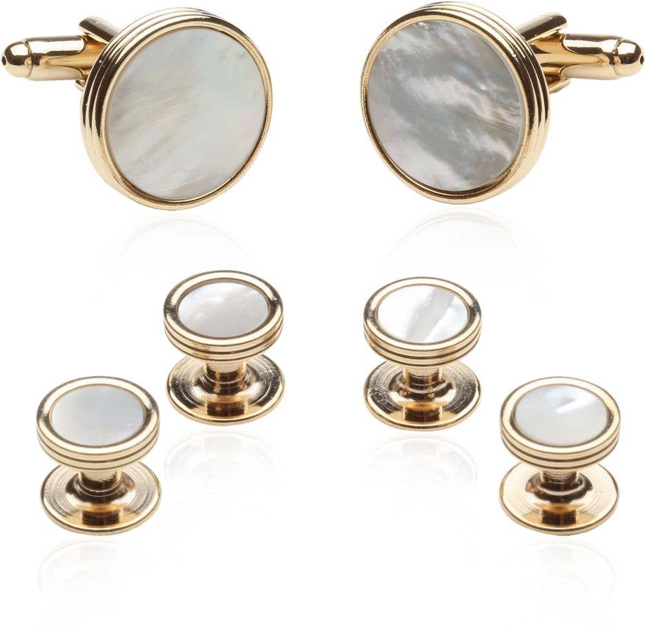 Cuff-Daddy - Men's Mother of Pearl Gold Tuxedo Cufflinks Studs Set
