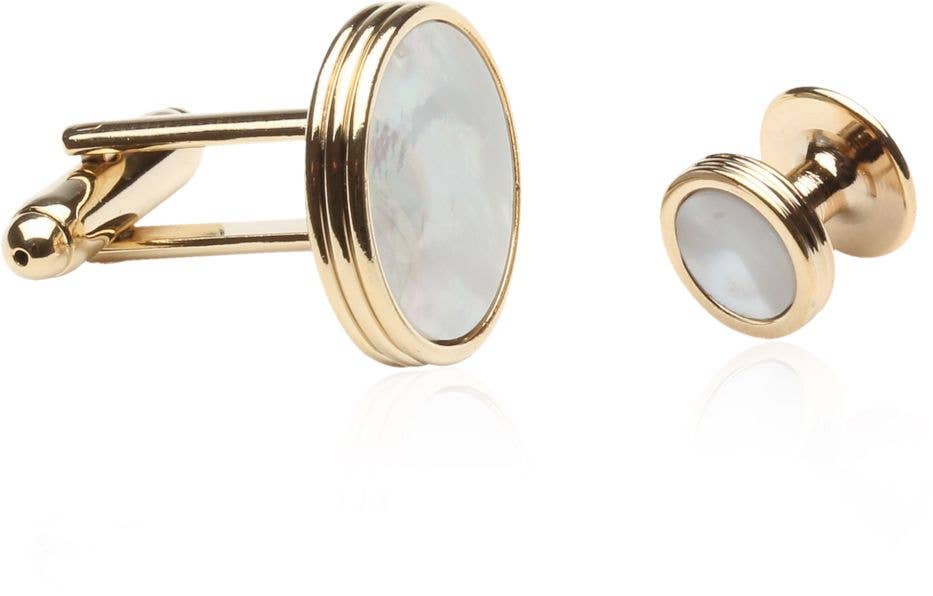 Cuff-Daddy - Men's Mother of Pearl Gold Tuxedo Cufflinks Studs Set