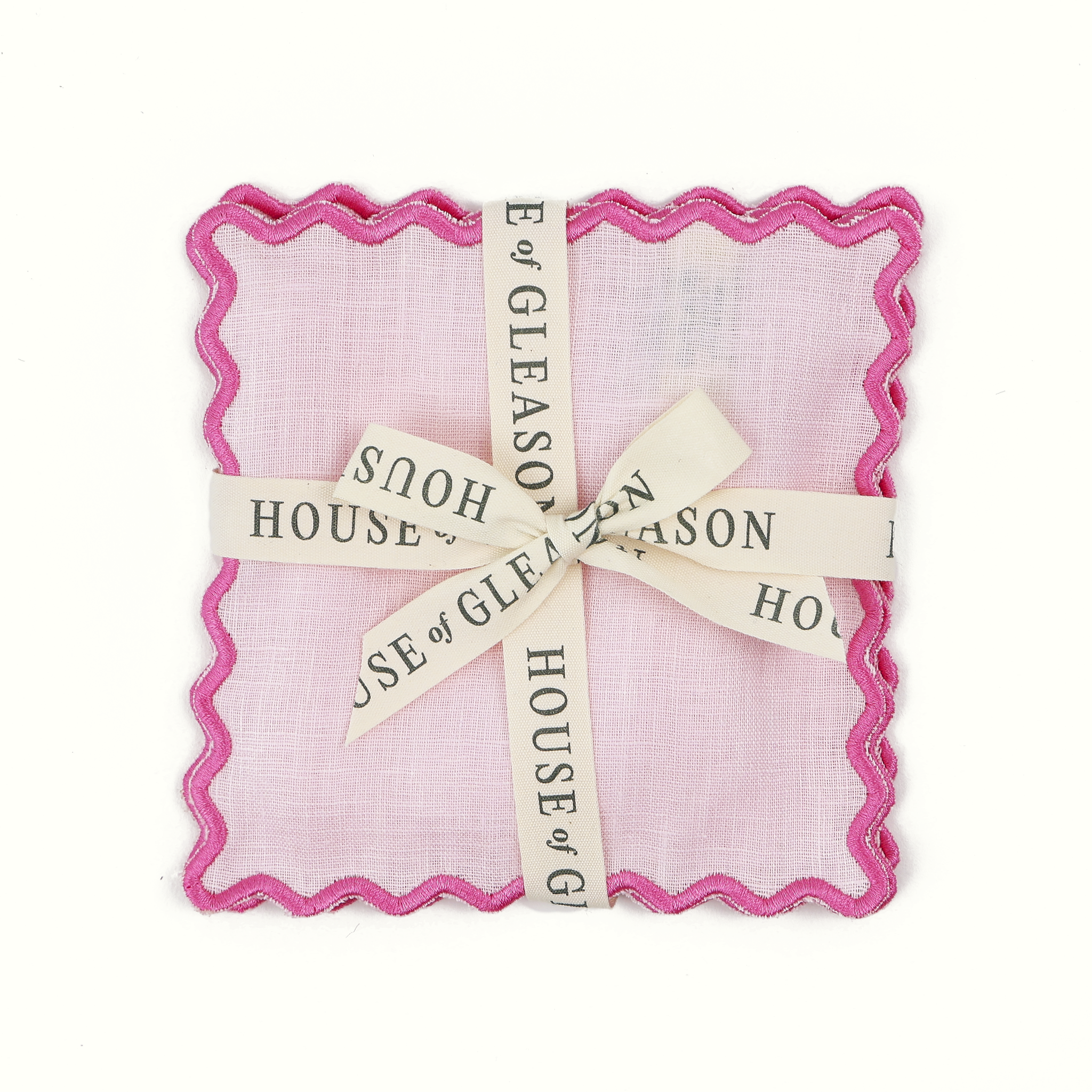 Linen Square Cocktail Napkins Set of 4 - Scalloped Pink