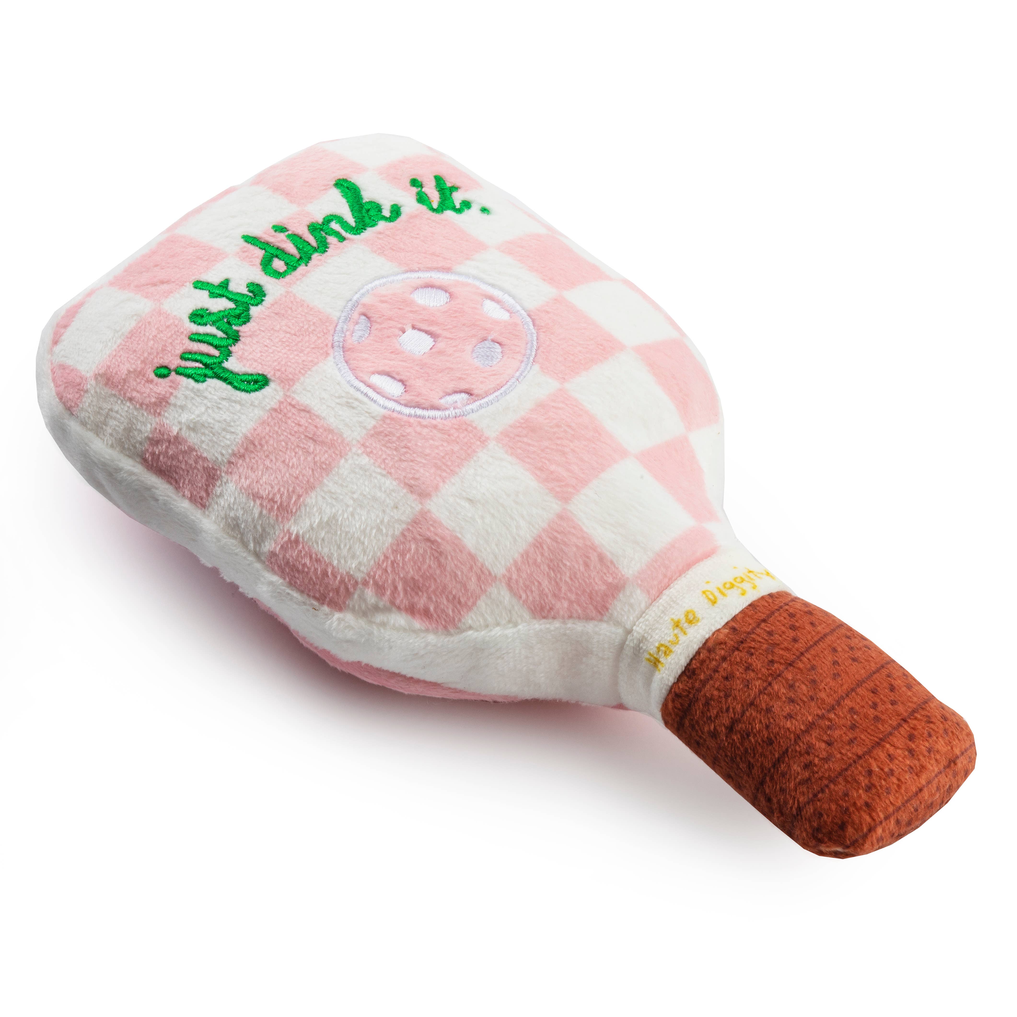 Pink Checker Pickleball Paddle Squeaker Dog Toy