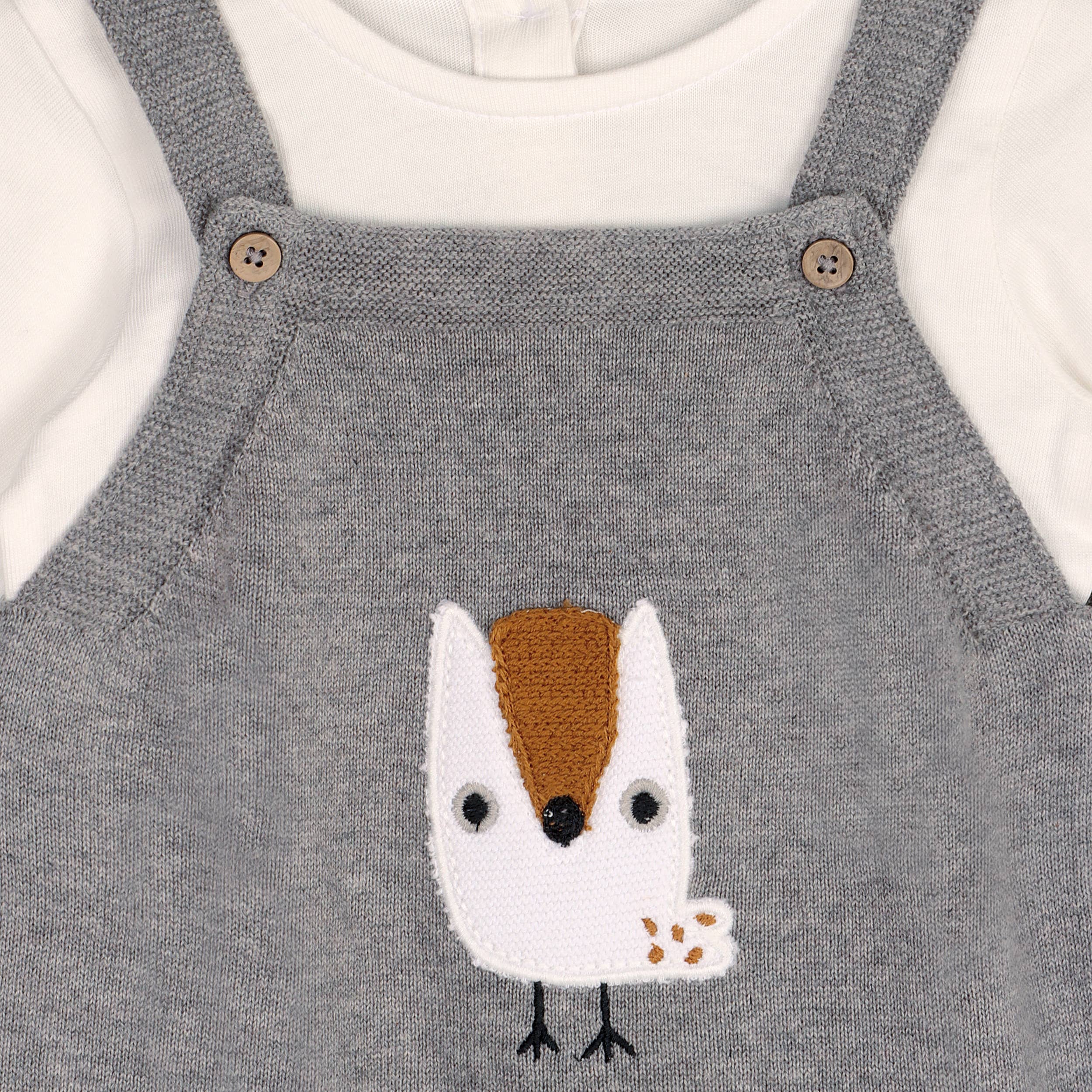 Owl Applique Sweater Knit Baby Overall & Bodysuit - Heather Grey