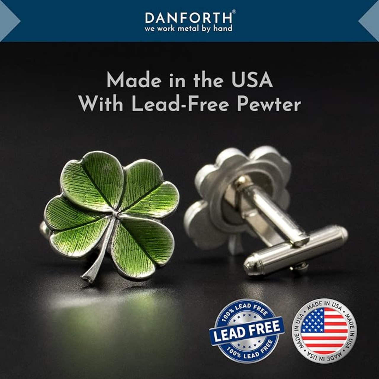 Danforth Pewter | Handcrafted Heirloom Quality Gifts - Clover / Green Cufflinks
