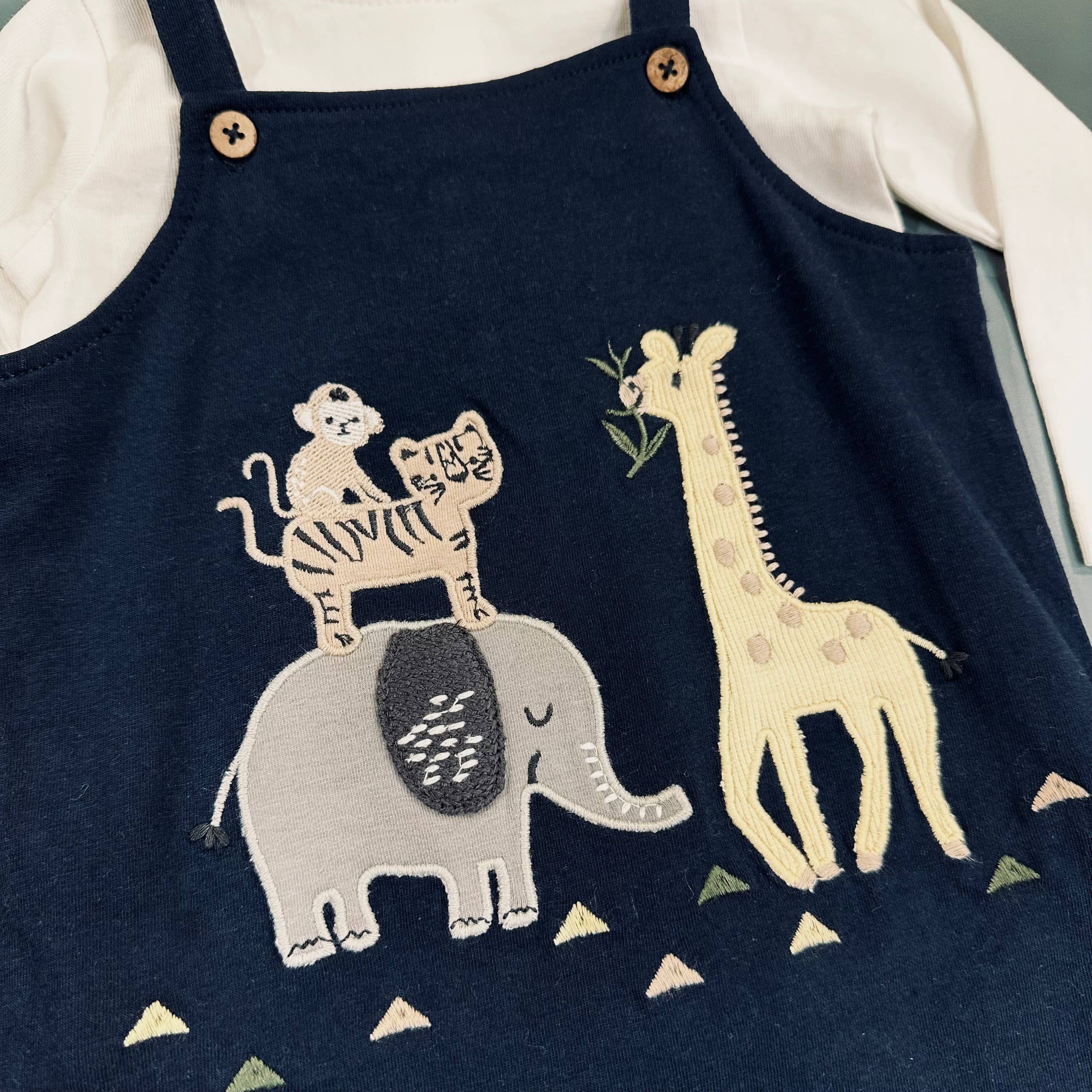 Safari Embroidered & Applique Overall Bodysuit Set - Navy Blue