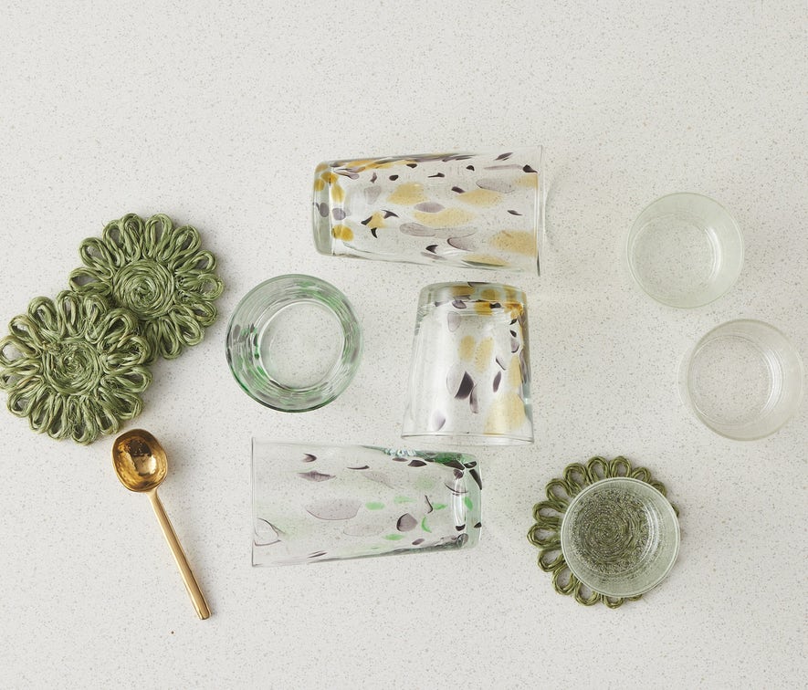 Teigan Abaca Floral Coaster Boxed Set of 4 - Olive
