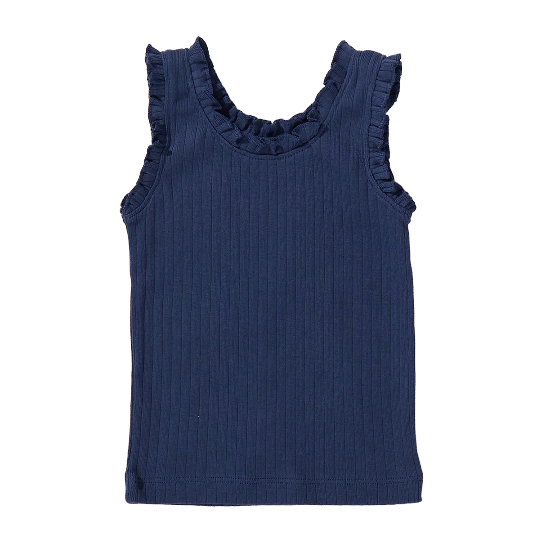 Joy Ruffle Rib Tank - Navy