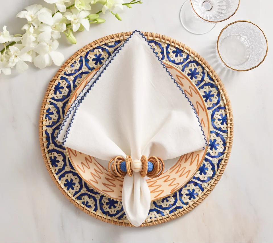Calypso Napkin Ring Set of 4 - Natural & Blue