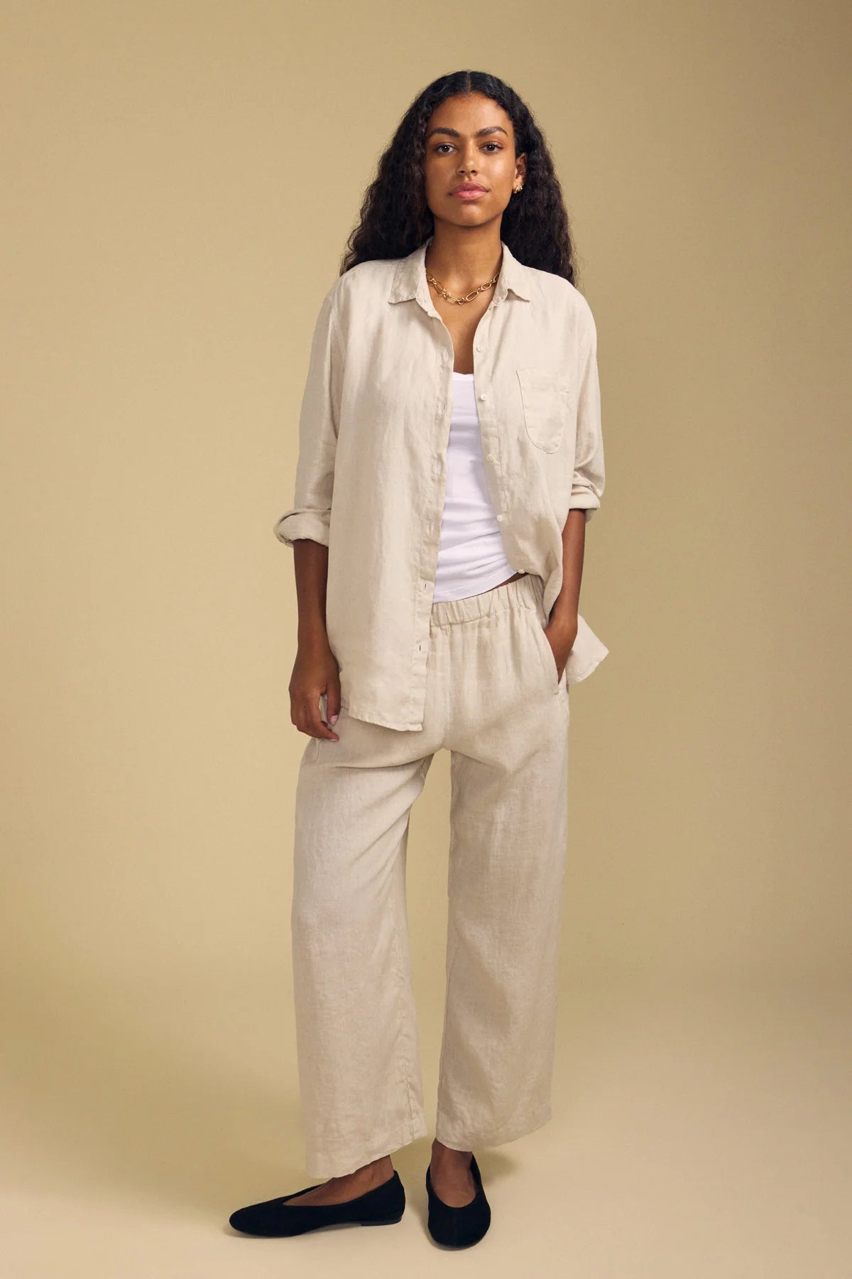 Lola Linen Wide Leg Pant - Cobble