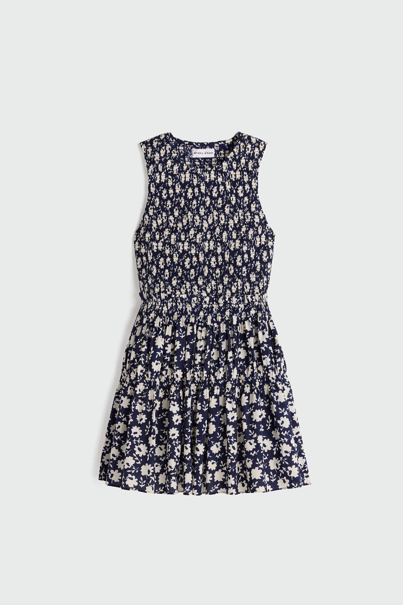 Lore Smocked Mini Dress - Navy Floral Stamp