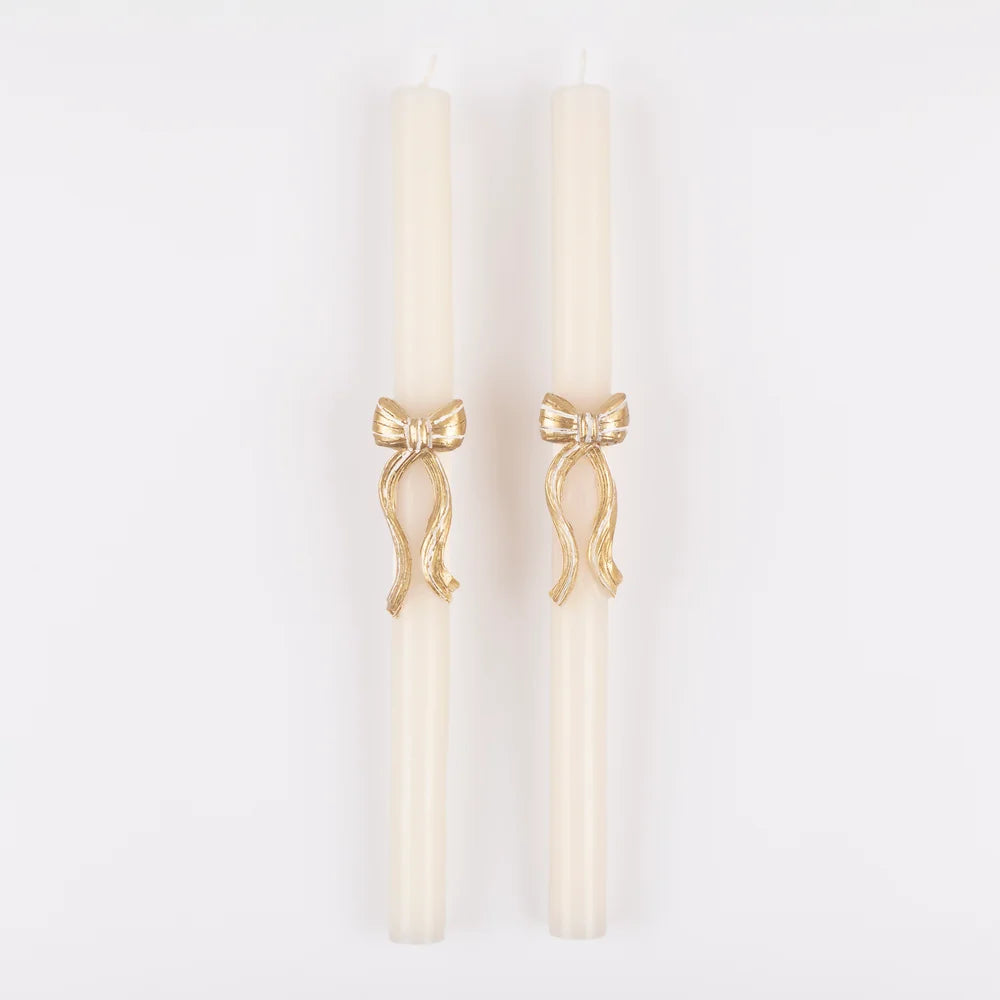 Gold Stripy Bow Table Candles